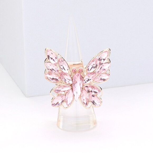 Butterfly Pink Marquise Rhinestone Rose Gold Stretch Ring - Picture 1 of 7